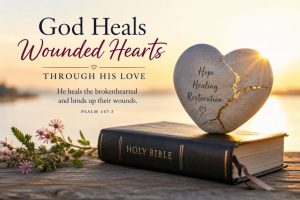 Bible and healed heart representing biblical healing for wounded hearts through God's love